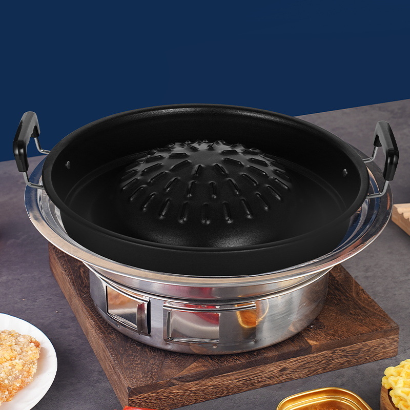 Smiling okrugli aluminijski roštilj na ugljen s integriranim Thai hot potom, jednostavan za čišćenje