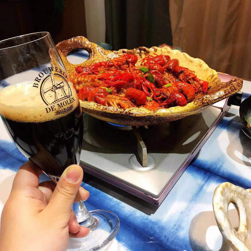 Placă ceramică pentru foc direct, stil japonez, rezistentă la căldură, cu mâner dublu