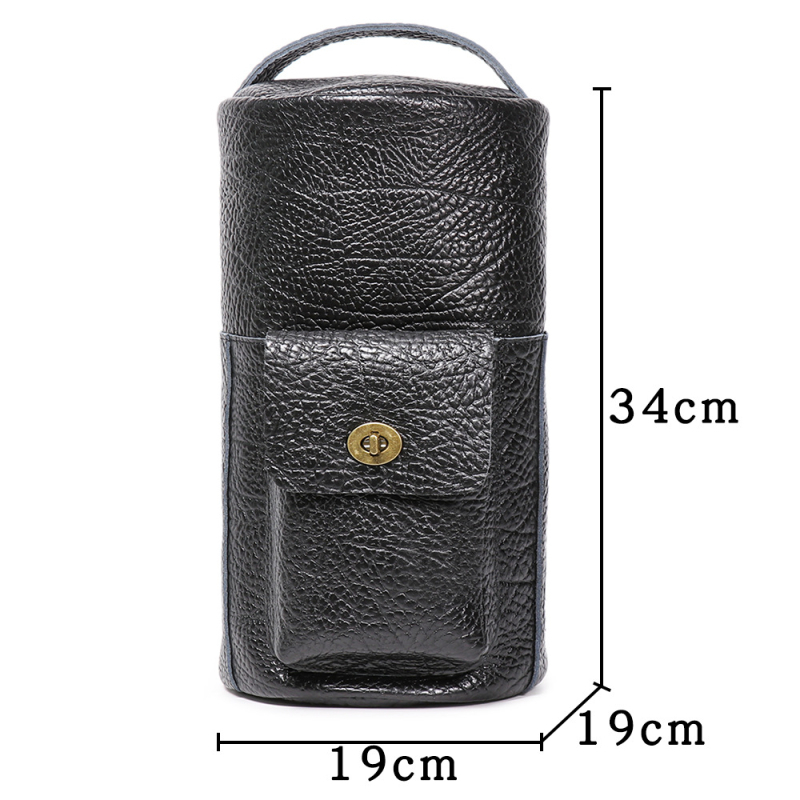 Geantă de piele cilindrică pentru bărbați, de tip chest bag – piele naturală, strat din piele de vită primă, stil de călătorie pentru agrement, design extensibil, căptușeală poliester-bumbac