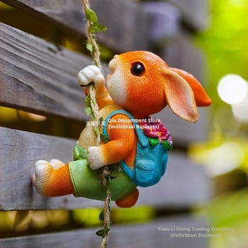 Viseći ukras za vrt s zekom koji se penje na drvo (Materijal: smola; Stil: moderni minimalistički; IP ovlašteno: Ne)