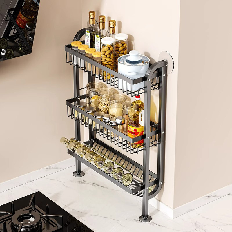 Stalak za začine u kuhinji - uski rub, za ploču ili zidni montažu, od ugljičnog čelika, bez bušenja