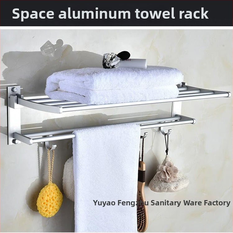 Dvoslojni aluminijski držač za ručnike - sklopivi, polirana aluminijska legura, nosivost 20 kg, kupaonski prostor za odlaganje