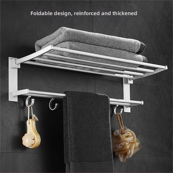 Držiak na uteráky z hliníka do kúpeľne, dvojposchodový, povrchová úprava: anodická oxidácia, model Space Aluminum Storage Rack, značka Huixin, nosnosť 10 kg