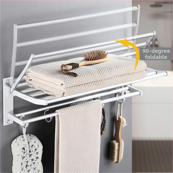 Držiak na uteráky z hliníka do kúpeľne, dvojposchodový, povrchová úprava: anodická oxidácia, model Space Aluminum Storage Rack, značka Huixin, nosnosť 10 kg
