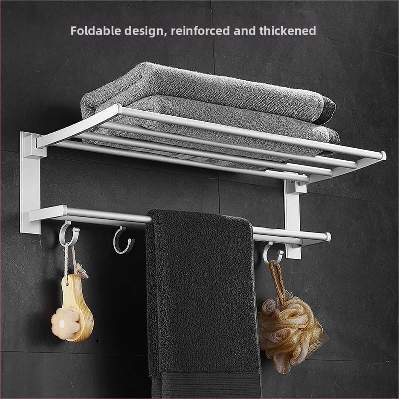 Držiak na uteráky z hliníka do kúpeľne, dvojposchodový, povrchová úprava: anodická oxidácia, model Space Aluminum Storage Rack, značka Huixin, nosnosť 10 kg
