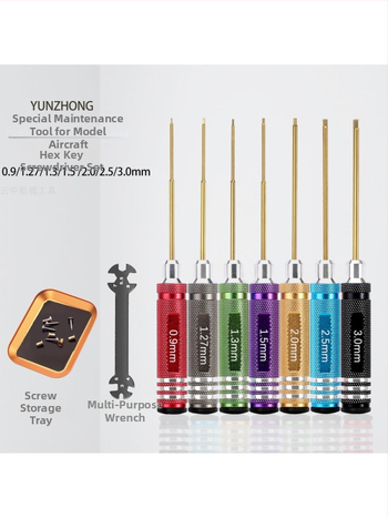 Sada šesťuholníkových skrutkovačov pre modely lietadiel a áut, titanom potiahnutá tvrdená oceľ, viacúčelové demontážne a montážne nástroje, obsahuje kľúč a držač nástrojov