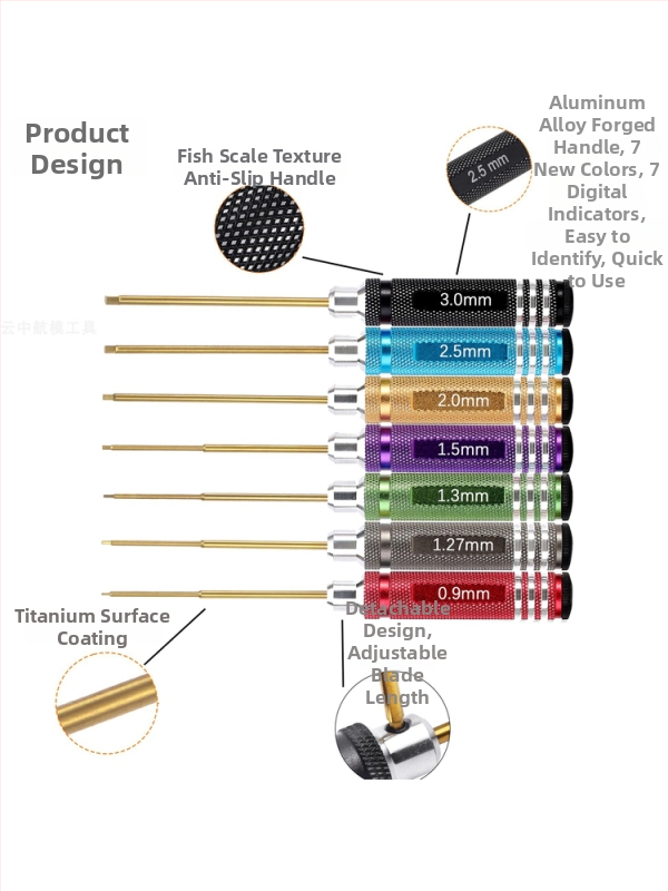 Sada šesťuholníkových skrutkovačov pre modely lietadiel a áut, titanom potiahnutá tvrdená oceľ, viacúčelové demontážne a montážne nástroje, obsahuje kľúč a držač nástrojov