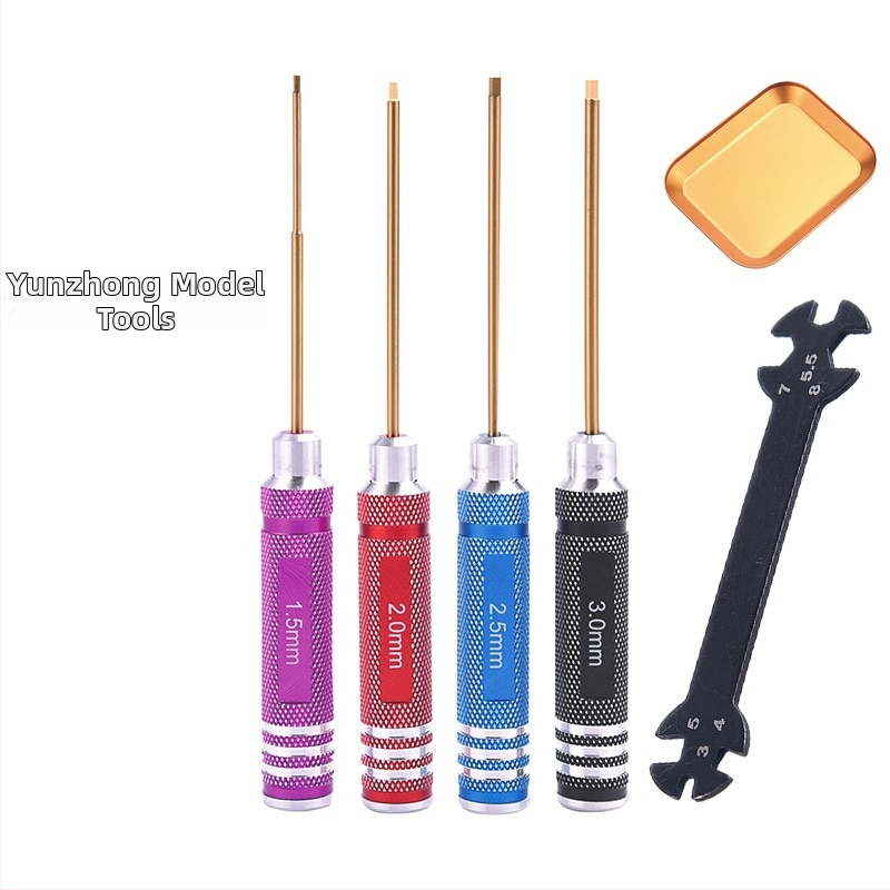 Sada šesťuholníkových skrutkovačov pre modely lietadiel a áut, titanom potiahnutá tvrdená oceľ, viacúčelové demontážne a montážne nástroje, obsahuje kľúč a držač nástrojov