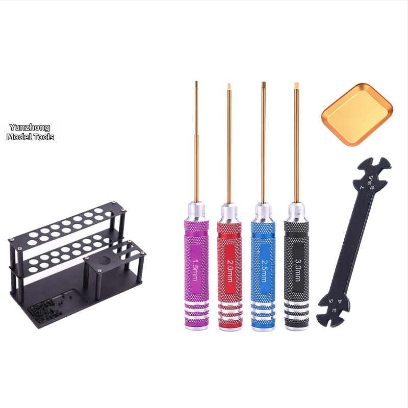 Sada šesťuholníkových skrutkovačov pre modely lietadiel a áut, titanom potiahnutá tvrdená oceľ, viacúčelové demontážne a montážne nástroje, obsahuje kľúč a držač nástrojov