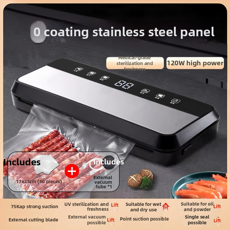 Plne automatický vákuový baliaci stroj na potraviny, pre domáce aj komerčné použitie, vhodný na mokré aj suché zložky, plastové uzatváranie a zachovanie čerstvosti