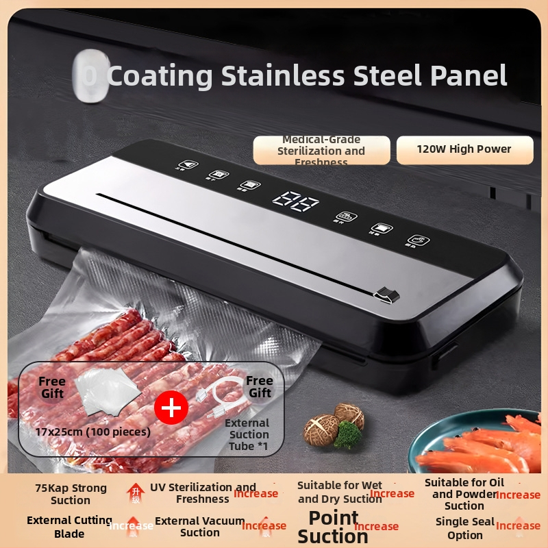 Plne automatický vákuový baliaci stroj na potraviny, pre domáce aj komerčné použitie, vhodný na mokré aj suché zložky, plastové uzatváranie a zachovanie čerstvosti