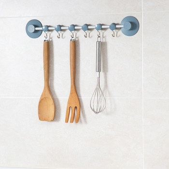 Стенно кухненско безпробивно закачване с няколко реда куки, държи до 1 кг, адхезивна закачалка, ABS + алуминий + неръждаема стомана + велкро, 134 g