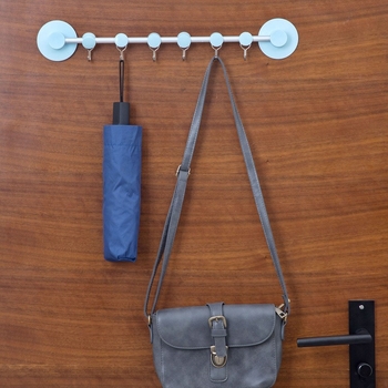 Стенно кухненско безпробивно закачване с няколко реда куки, държи до 1 кг, адхезивна закачалка, ABS + алуминий + неръждаема стомана + велкро, 134 g