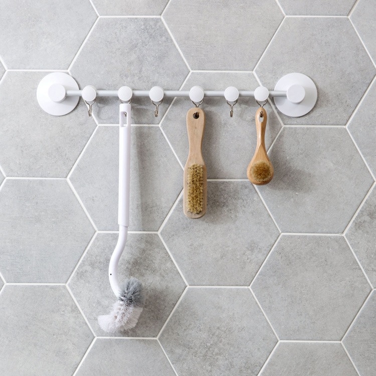 Стенно кухненско безпробивно закачване с няколко реда куки, държи до 1 кг, адхезивна закачалка, ABS + алуминий + неръждаема стомана + велкро, 134 g