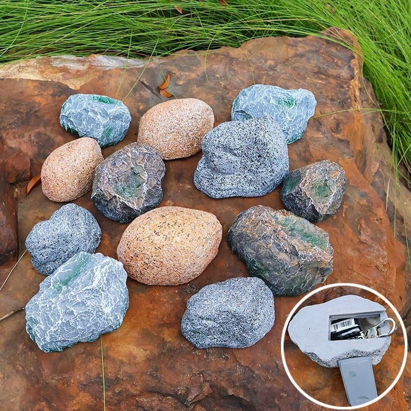 Кутия за ключове с тайно пространство за съхранение за градина на открито – смолна изработка, каменно-подобен дизайн, китайски стил