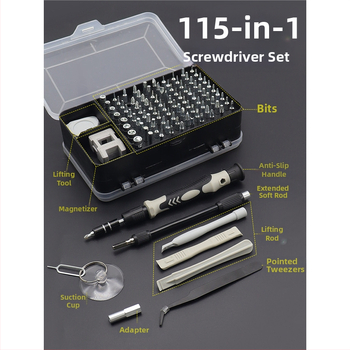 115-in-1 magnetický izolovaný skrutkovačový set pre domáce opravy, mobilné telefóny a počítače z Ni-Cr ocele