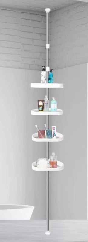 Fúrás nélküli, többfunkciós sarokpolc fürdőszobához, rozsdamentes acél, 4 szint, modell ADS-190, Adderson, teherbírás 20 kg