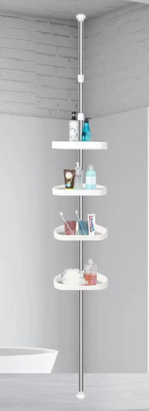 Fúrás nélküli, többfunkciós sarokpolc fürdőszobához, rozsdamentes acél, 4 szint, modell ADS-190, Adderson, teherbírás 20 kg