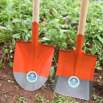 Mangánacél lapát, teljes acél felépítés, fa nyél, négyszögletes sík fejű fej, szén- és kertészeti használatra
