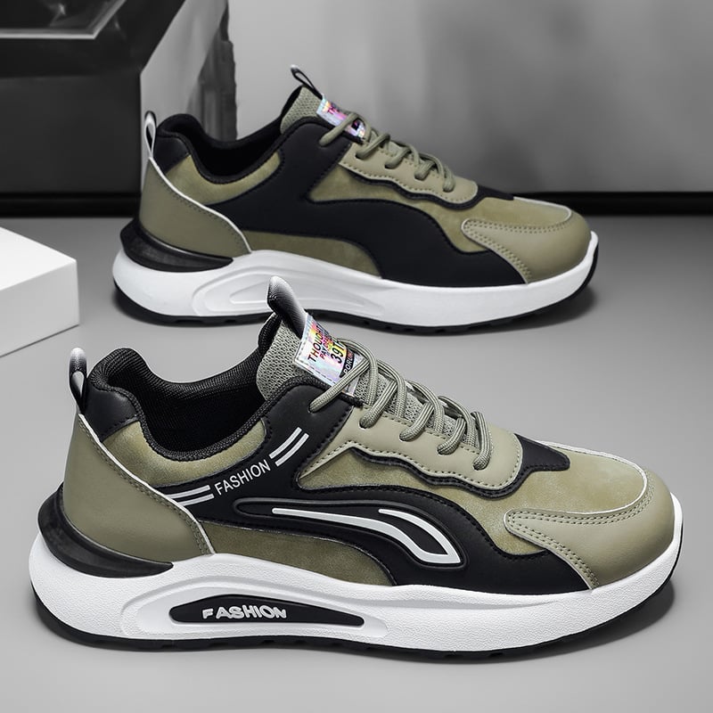 Pantofi bărbătești dad shoes – respiranți, anti-derapare, durabili; partea superioară din piele artificială, căptușeală din plasă, talpă PVC, talpă turnată prin injecție, închidere cu șireturi