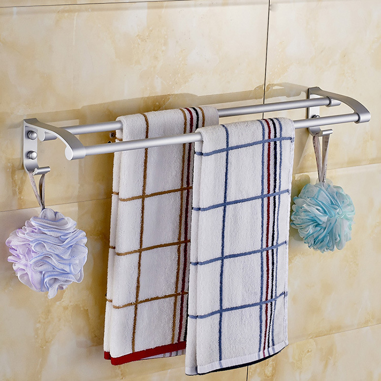 Bară de prosoape din aluminiu Space, cu două brațe, finisaj mat anodizat, capacitate de încărcare 10 kg