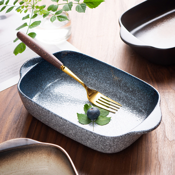 Farfurie de copt din ceramică, formă neregulată, stil japonez, suprafață glazurată, potrivită pentru cuptor, necompatibilă cu microundele