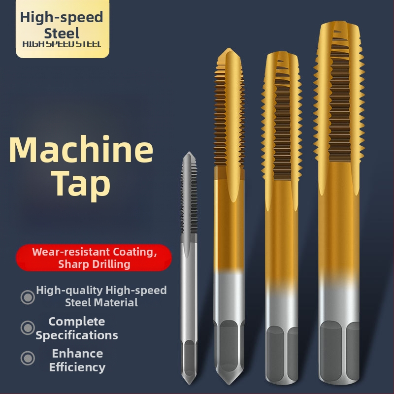 Tap pentru mașină, pas standard, flaut drept, oțel rapid 6542, placare cu titan