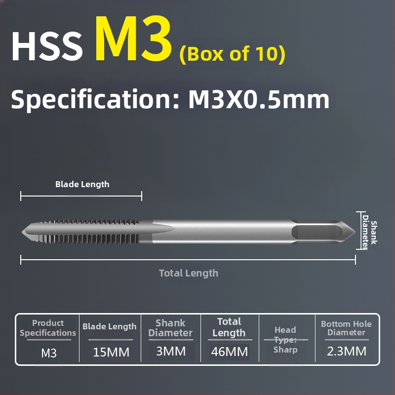 Tap pentru mașină, pas standard, flaut drept, oțel rapid 6542, placare cu titan