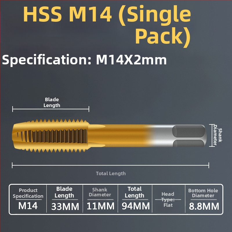 Tap pentru mașină, pas standard, flaut drept, oțel rapid 6542, placare cu titan