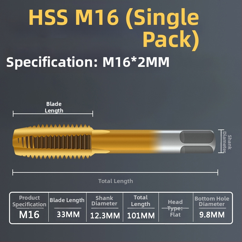 Tap pentru mașină, pas standard, flaut drept, oțel rapid 6542, placare cu titan