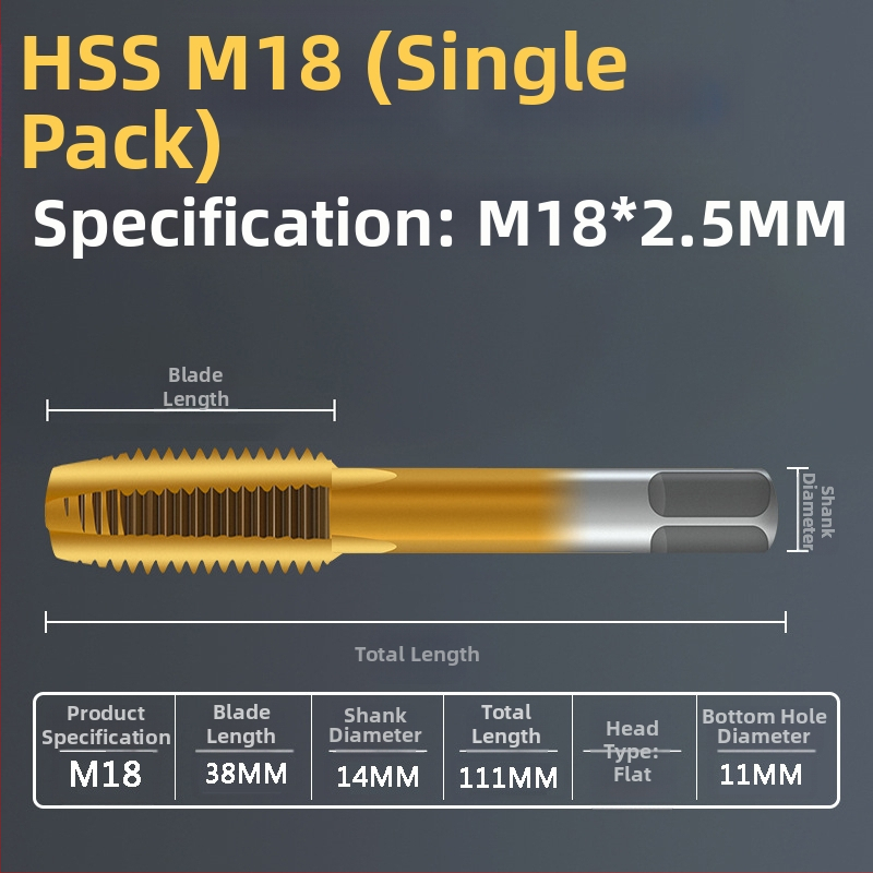 Tap pentru mașină, pas standard, flaut drept, oțel rapid 6542, placare cu titan