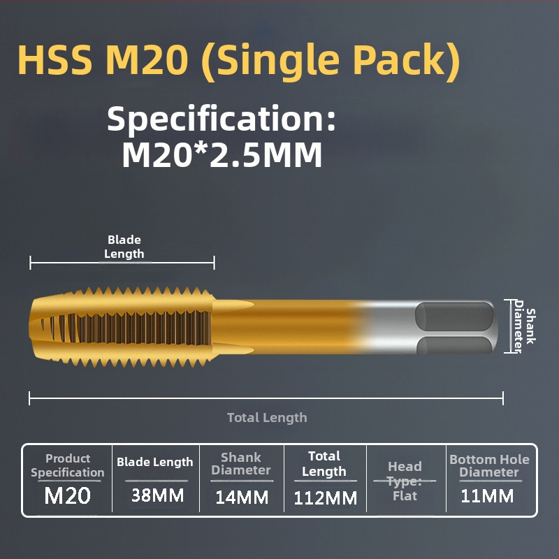 Tap pentru mașină, pas standard, flaut drept, oțel rapid 6542, placare cu titan