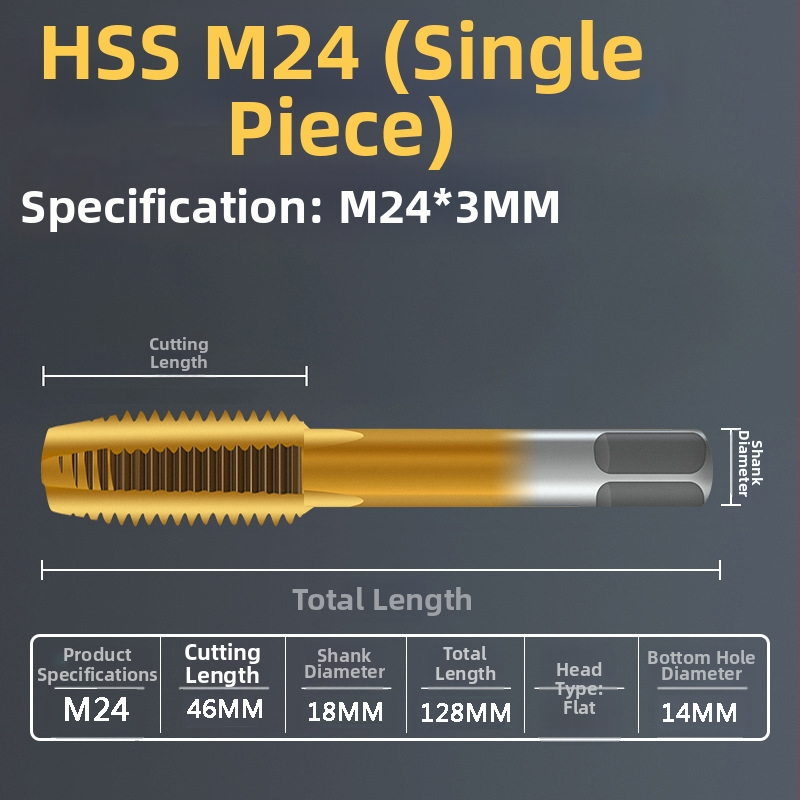 Tap pentru mașină, pas standard, flaut drept, oțel rapid 6542, placare cu titan