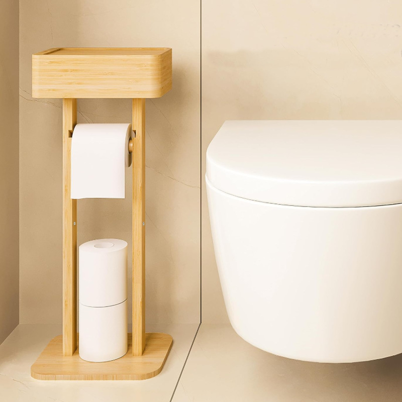Kupaonski stalak za papir toaletni i četku za WC, dvoslojni, lakirana površina, kineski stil