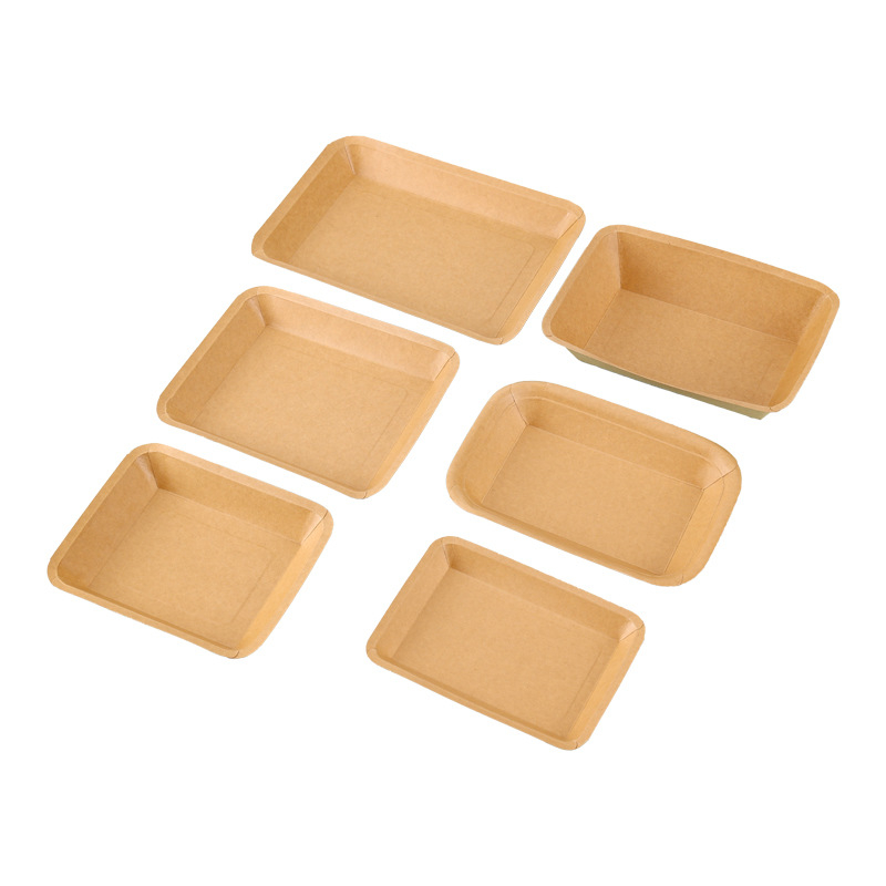 Крафт хартия правоъгълна еднократна чиния за барбекю, пържени картофи и закуски (Материал: крафт хартия; Форма: правоъгълна; Биодеградируемост: Да; Персонализация: печат на лого; Опаковка: 1000 бр)