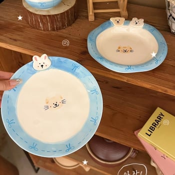 Porcelanska zdjela s nepravilnim oblikom, crtani uzorak, korejskog stila, kompatibilno s mikrovalnom pećnicom