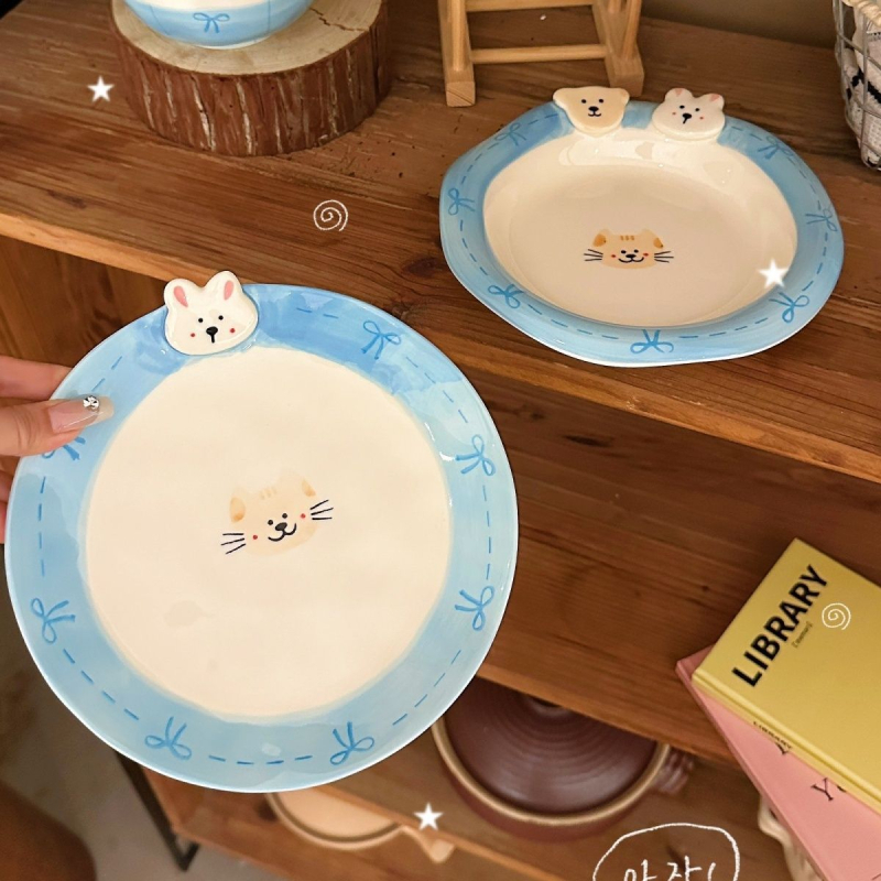 Porcelanska zdjela s nepravilnim oblikom, crtani uzorak, korejskog stila, kompatibilno s mikrovalnom pećnicom