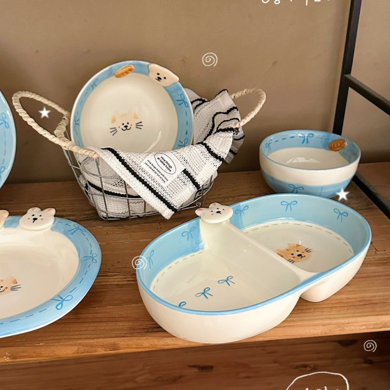 Porcelanska zdjela s nepravilnim oblikom, crtani uzorak, korejskog stila, kompatibilno s mikrovalnom pećnicom