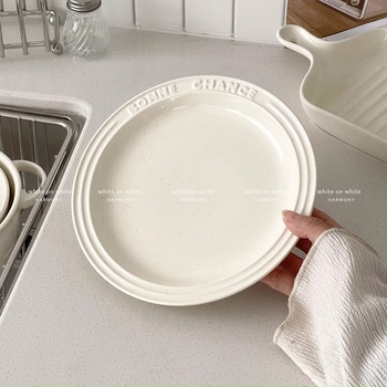 Desertni tanjur s dvostrukim ušima – porcelinski posuđe set, prugasti uzorak, korejski stil, okrugli oblik, glazirana površina