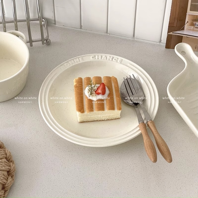 Desertni tanjur s dvostrukim ušima – porcelinski posuđe set, prugasti uzorak, korejski stil, okrugli oblik, glazirana površina