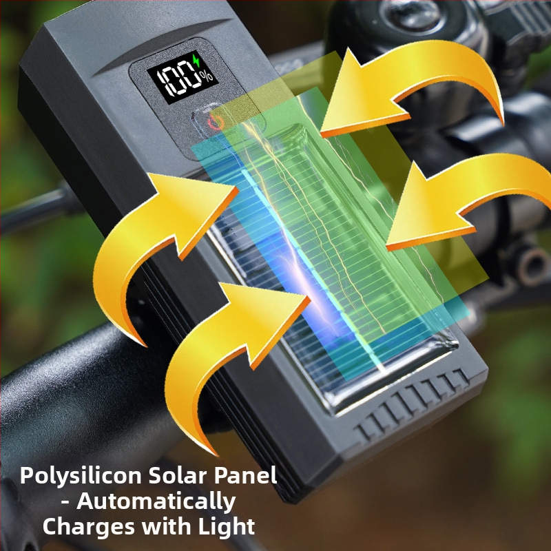 Svjetlo za bicikl s solarnim napajanjem, digitalnim zaslonom, vodootporno, višenamjensko za planinske i cestovne bicikle