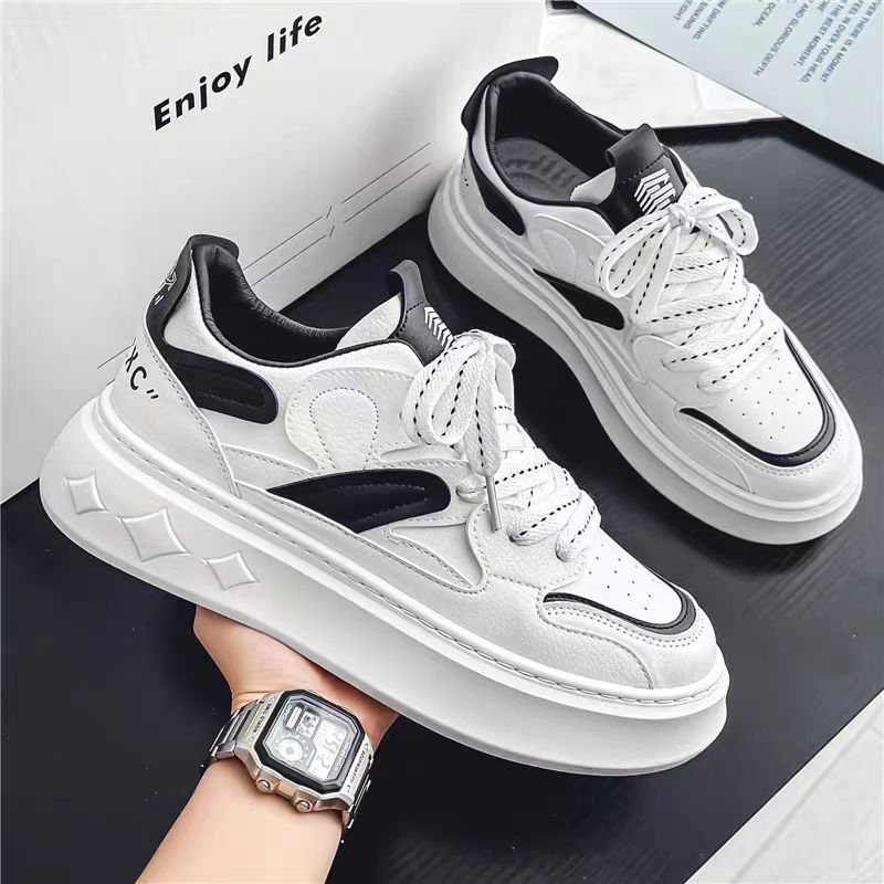 Pantofi bărbați cu talpă groasă pentru creșterea înălțimii - sneakers casual cu șireturi, vârf Rotund, PU partea superioară, PVC talpă, EVA branț