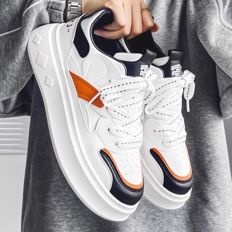 Pantofi bărbați cu talpă groasă pentru creșterea înălțimii - sneakers casual cu șireturi, vârf Rotund, PU partea superioară, PVC talpă, EVA branț