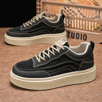 Pantofi Board pentru bărbați – vârf rotund, partea superioară PU, talpă din cauciuc, închidere cu șiret, toc mic