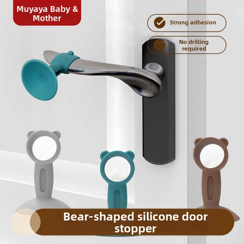 Bear opritor de ușă din silicon, montat pe perete, Snap-On, pentru baie