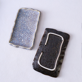 Glazúrozott kerámia lapos tál, japán stílus, téglalap alakú, mikrohullámú sütőhöz alkalmas