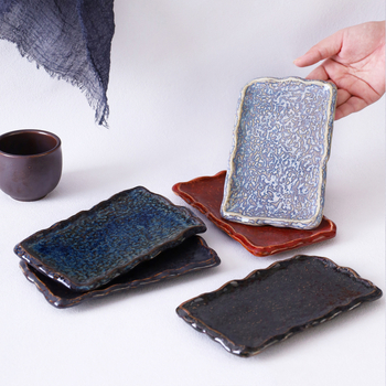 Glazúrozott kerámia lapos tál, japán stílus, téglalap alakú, mikrohullámú sütőhöz alkalmas