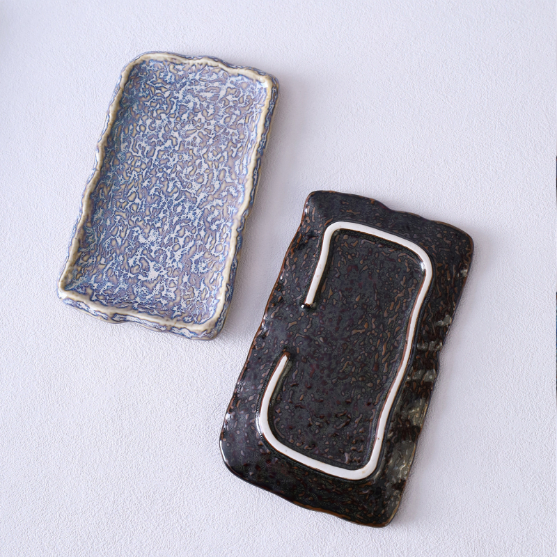 Glazúrozott kerámia lapos tál, japán stílus, téglalap alakú, mikrohullámú sütőhöz alkalmas