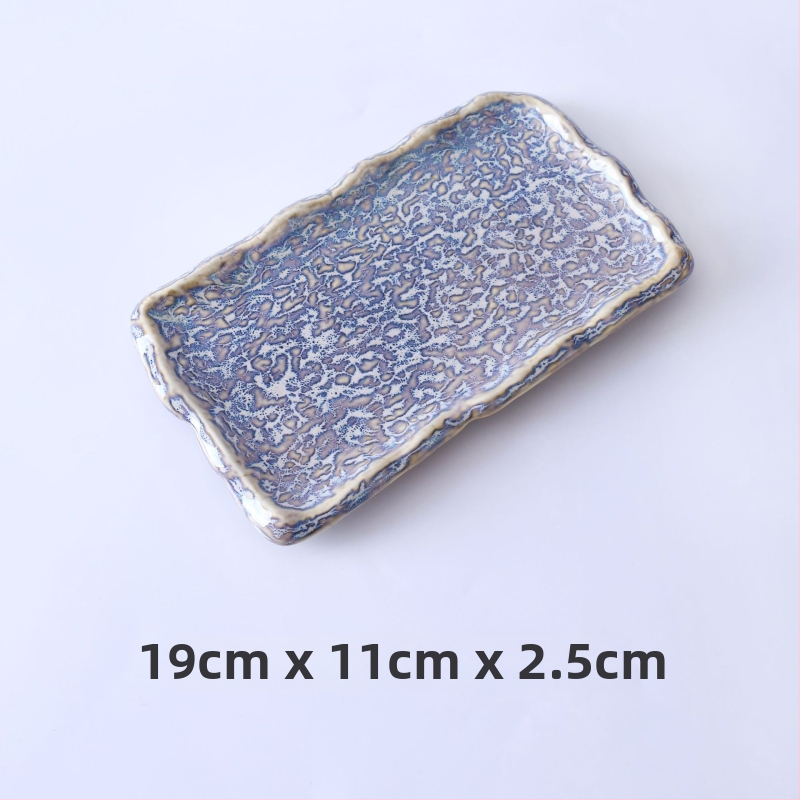 Glazúrozott kerámia lapos tál, japán stílus, téglalap alakú, mikrohullámú sütőhöz alkalmas