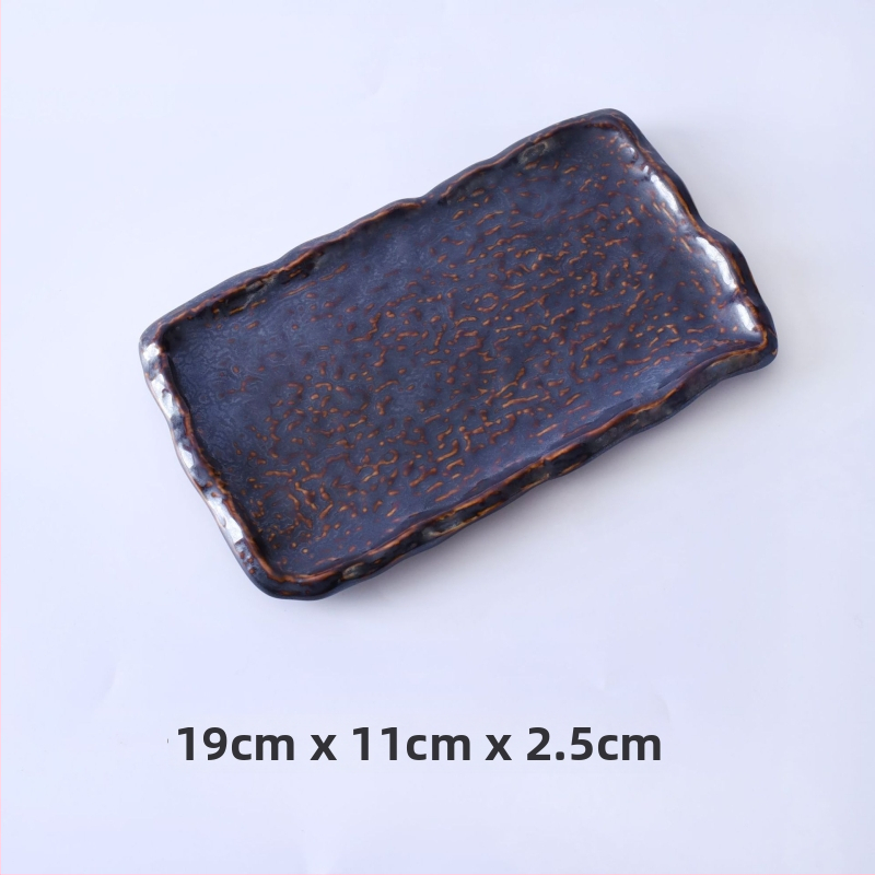 Glazúrozott kerámia lapos tál, japán stílus, téglalap alakú, mikrohullámú sütőhöz alkalmas